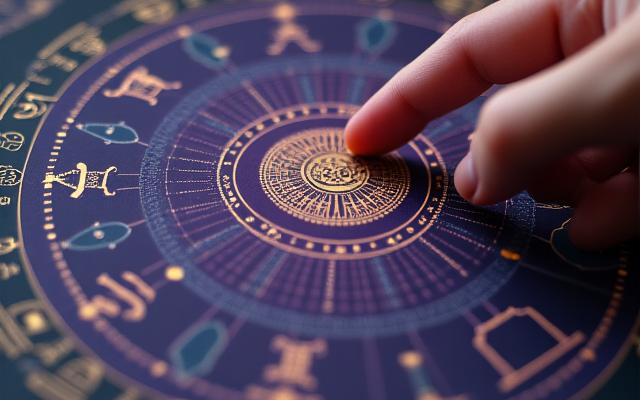 Astrologer interpreting a birth chart with planetary symbols