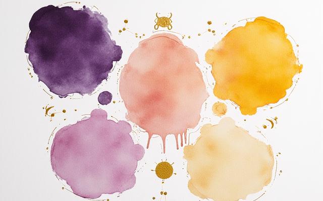 Various color swatches arranged harmoniously, connected to astrological symbols