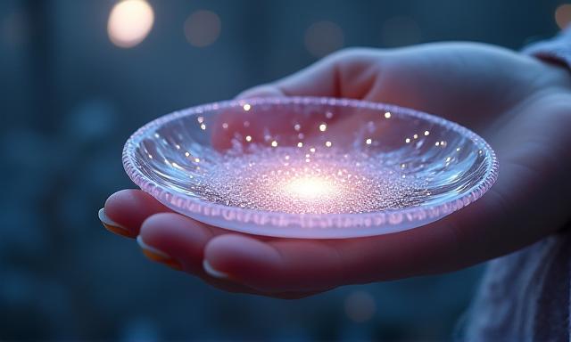 A shimmering watercolor pan with a pearlescent finish, held by a hand under moonlight.