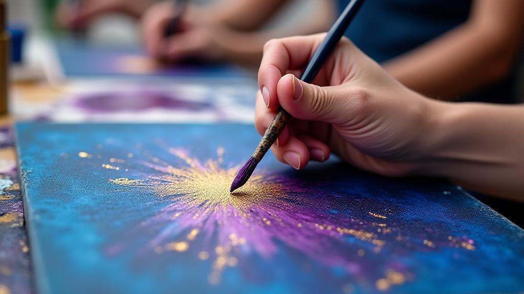 Students painting with unique natural colors