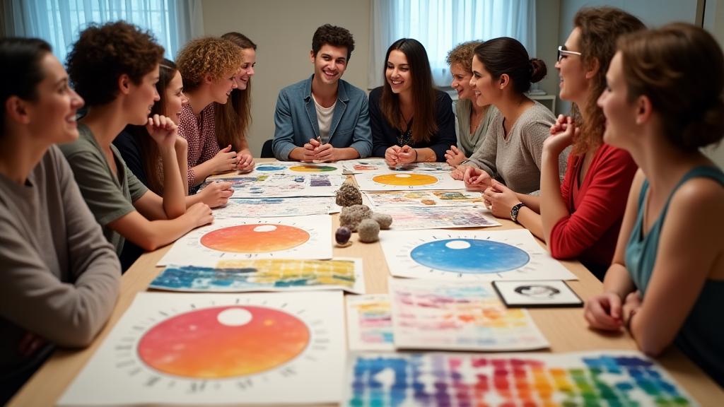 Group discussion on astrological charts and color meanings